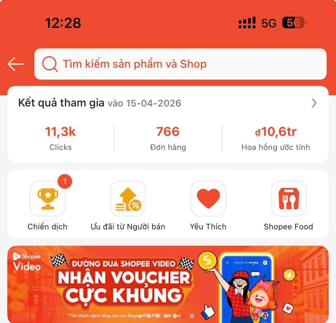 Kết quả campaign Shopee — 10.6tr hoa hồng